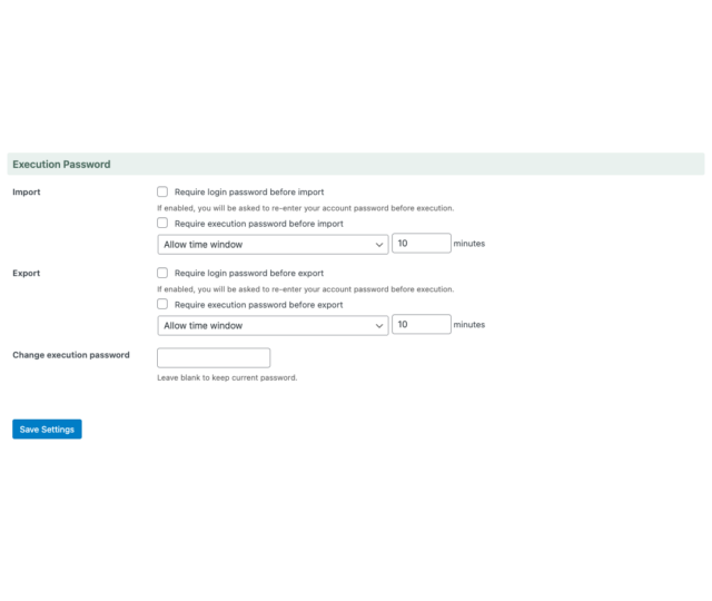 Execution Password Settings Execution Password Settings