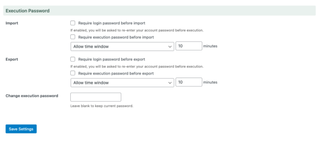 Execution Password Settings Execution Password Settings